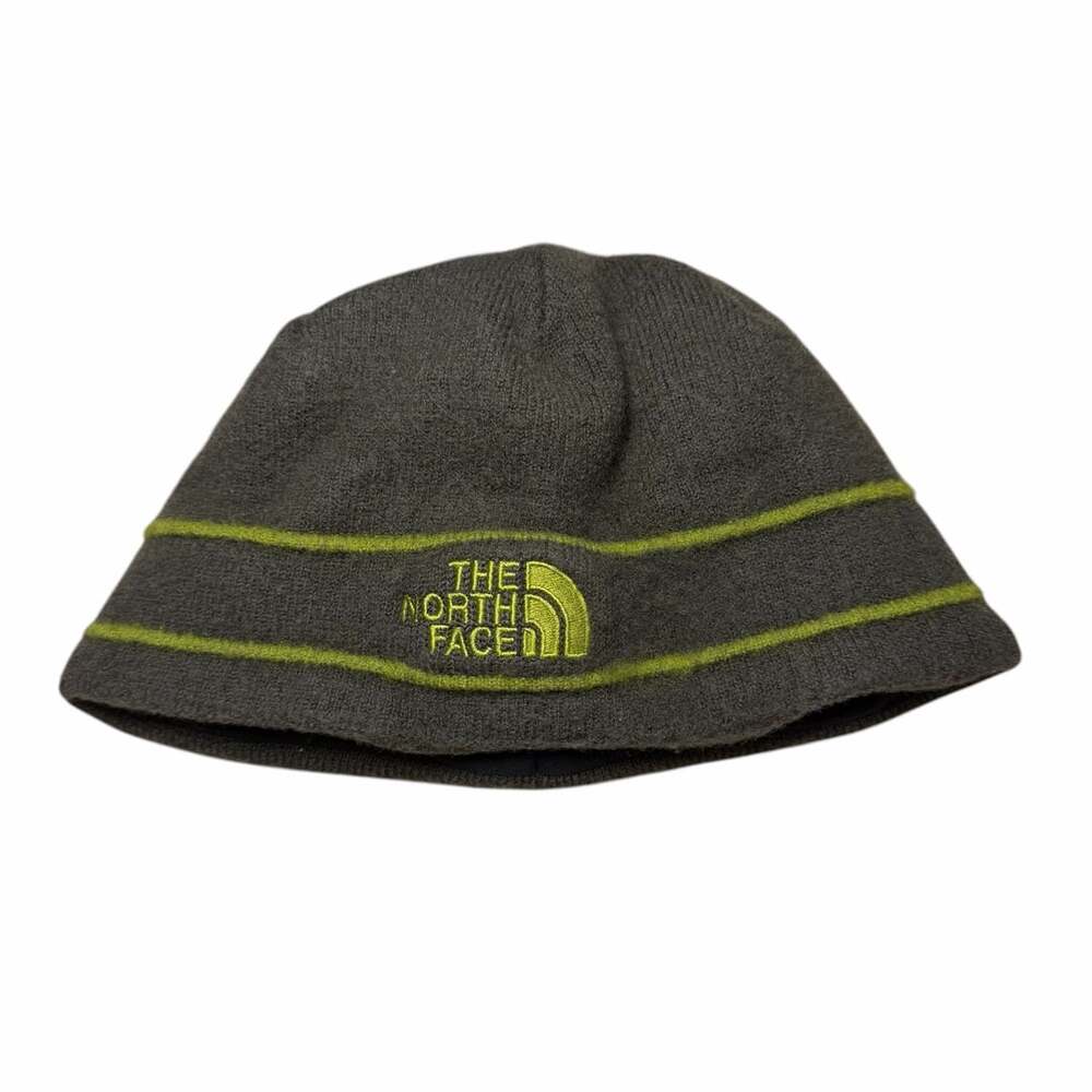 The North Face Gray and Green Striped Fleece Lined Beanie Hat